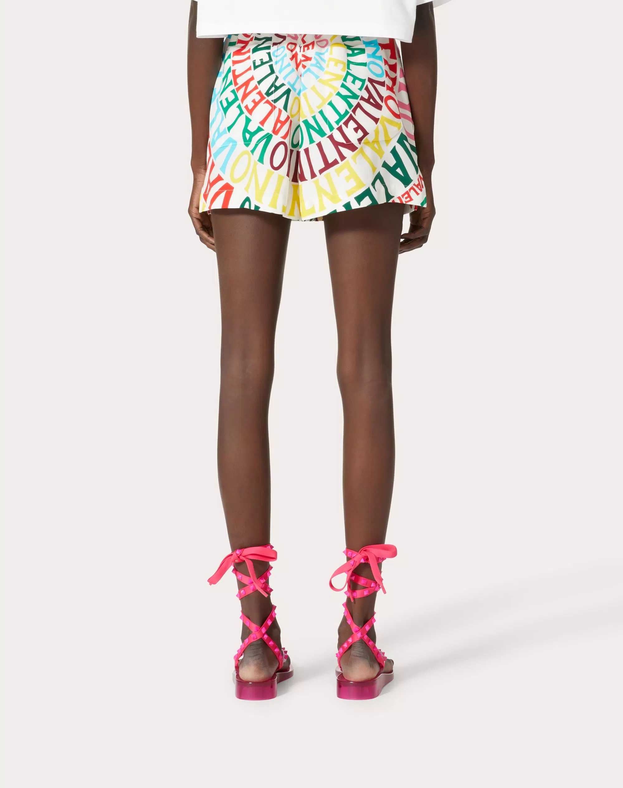 Valentino Logo Ringed Crepe De Chine Shorts In Multicolor