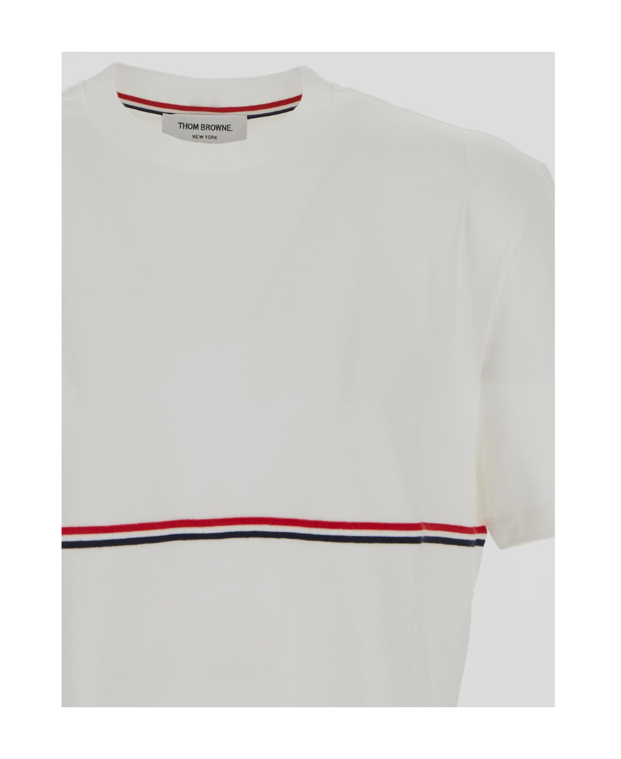 Shop Thom Browne Rwb-stripe Crew-neck T-shirt In White