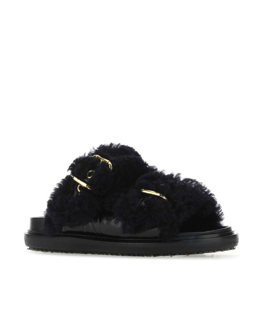 Marni Fussbett Leather And Shearling Sandals In Black