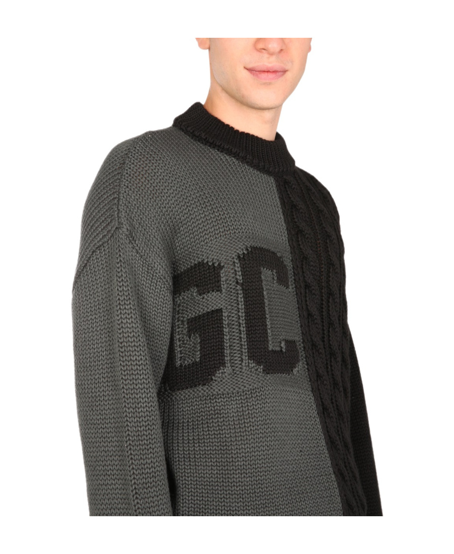 Shop Gcds Logo-printed Cable-knit Jumper In Black
