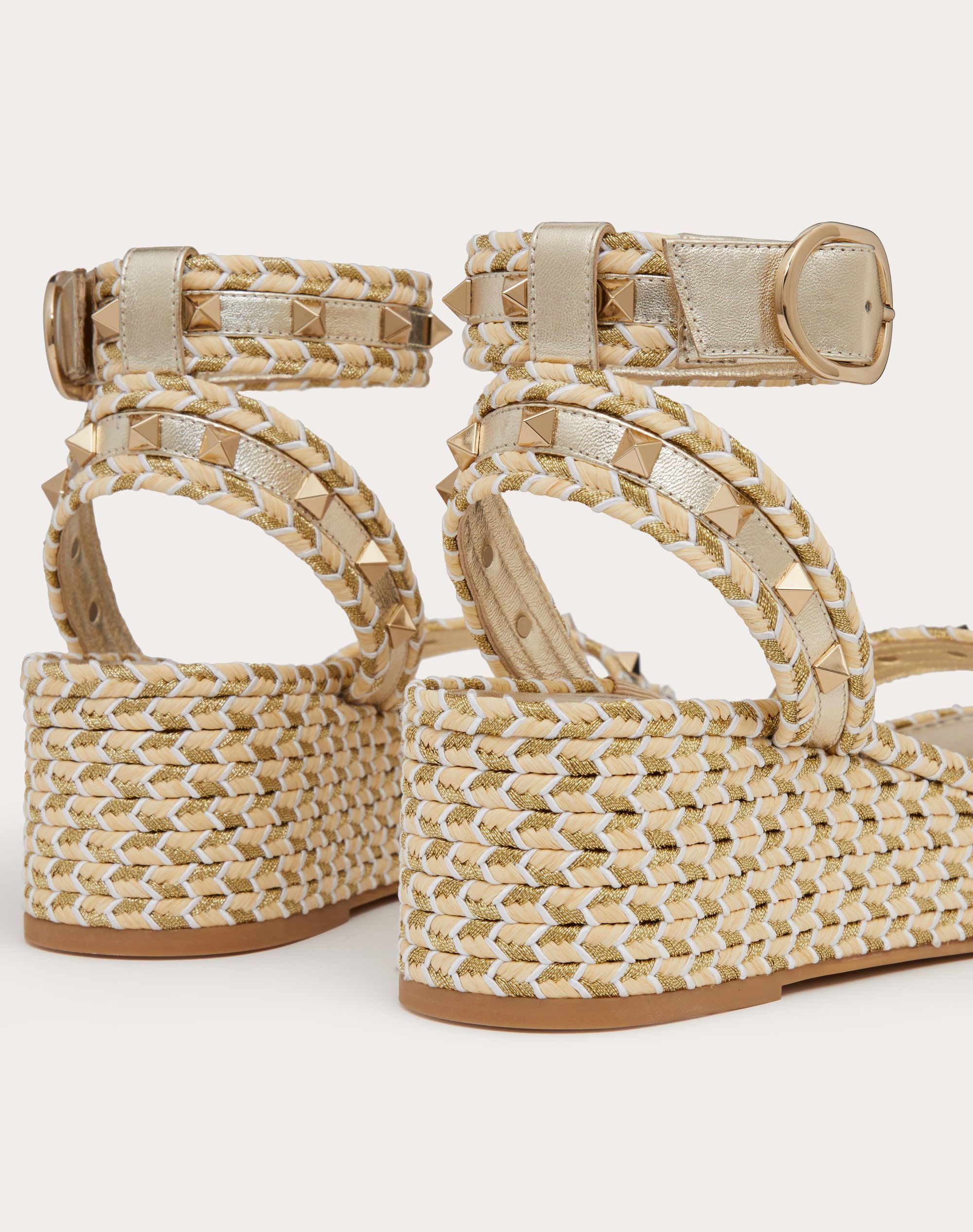 Shop Valentino Rockstud Flatform Sandal In Laminated Nappa Leather 45mm In Nude