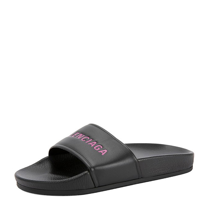 Balenciaga Smooth Rubber Logo Pool Sliders In Black