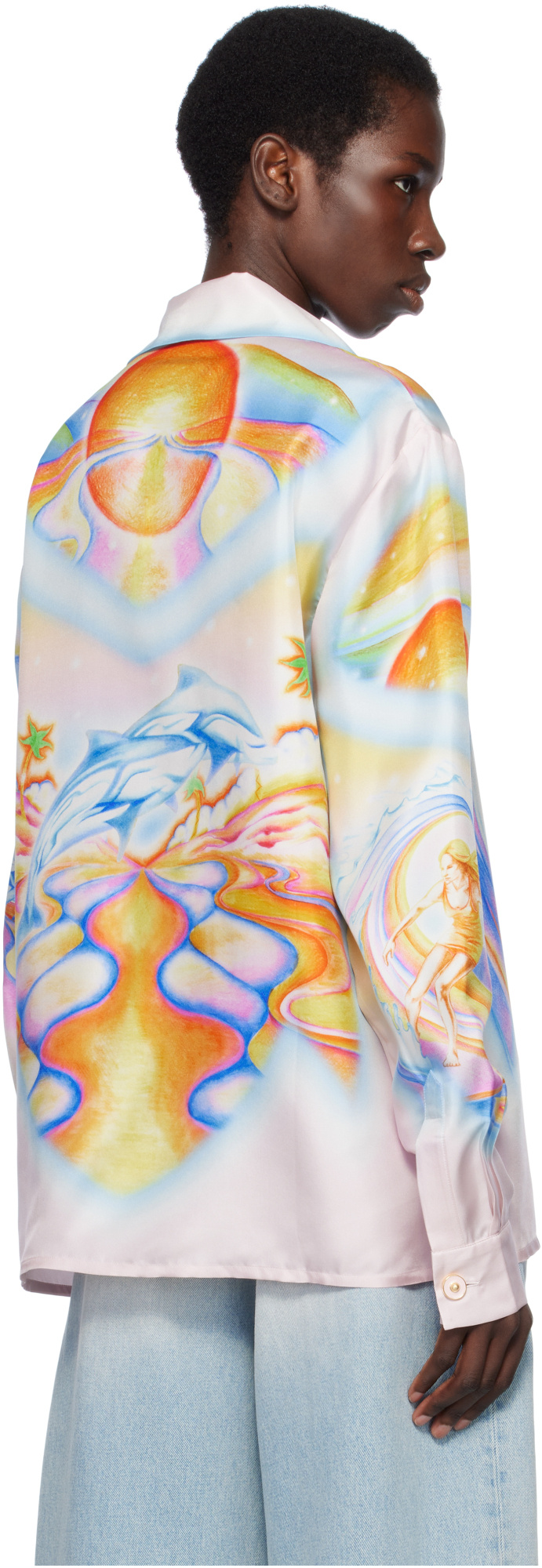 Casablanca Surf Print Long-sleeve Silk Blouse