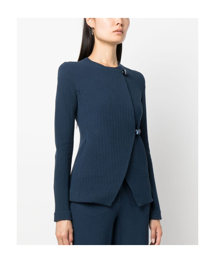 Emporio Armani Chevron-pattern Button-fastening Blazer In Blue