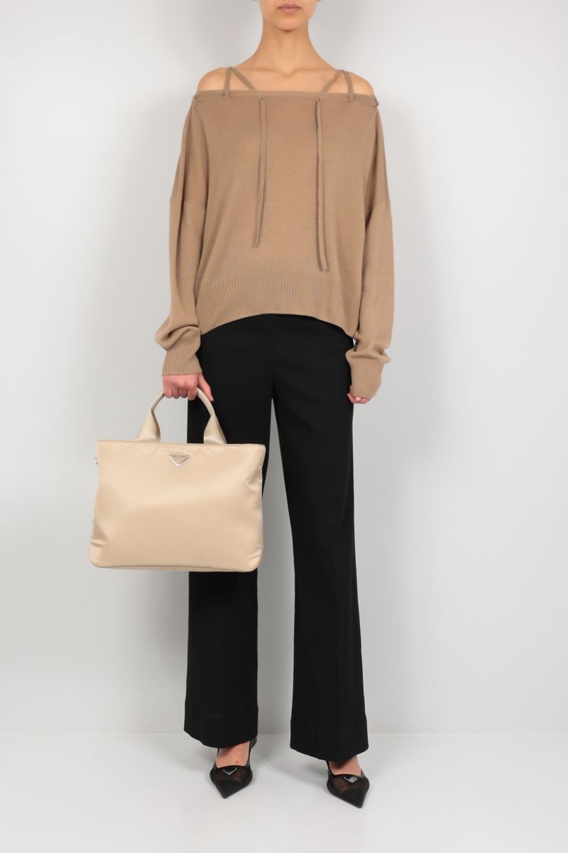 Prada Tie-fastening Knitted Cashmere Jumper In Nude