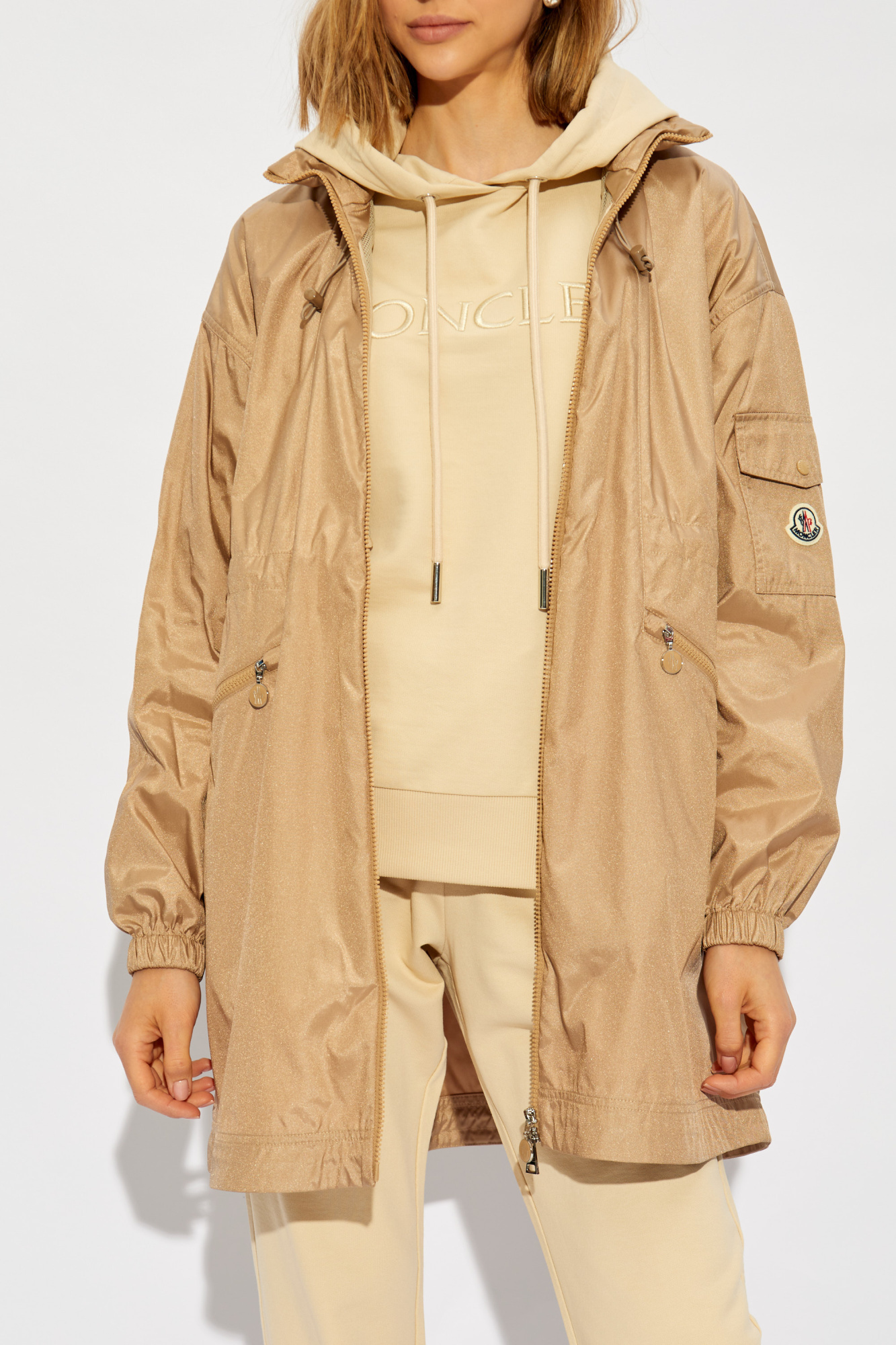 Shop Moncler Lightweight Drawstring Parka In Nude