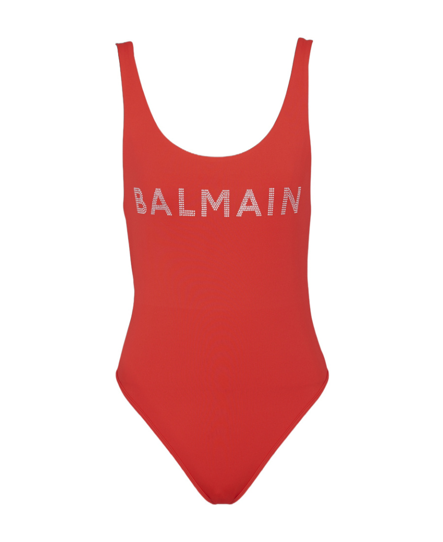 Balmain Logo-print Sleeveless Swimsuit In Red