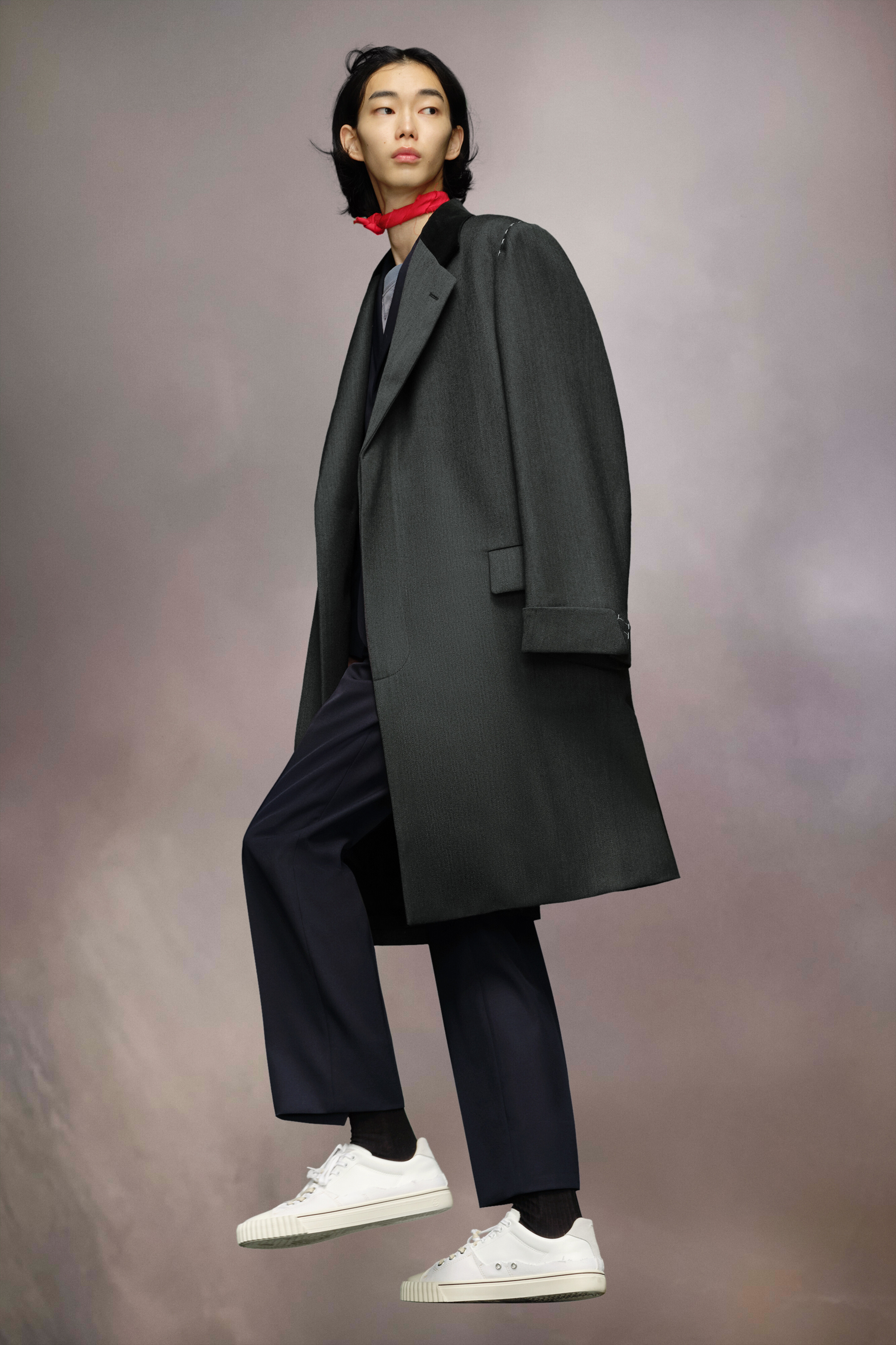 Maison Margiela Work-in-progress Wool Coat Man Charcoal In Black