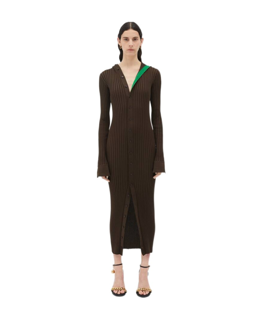 Bottega Veneta Logo Silk Hooded Dress In Black
