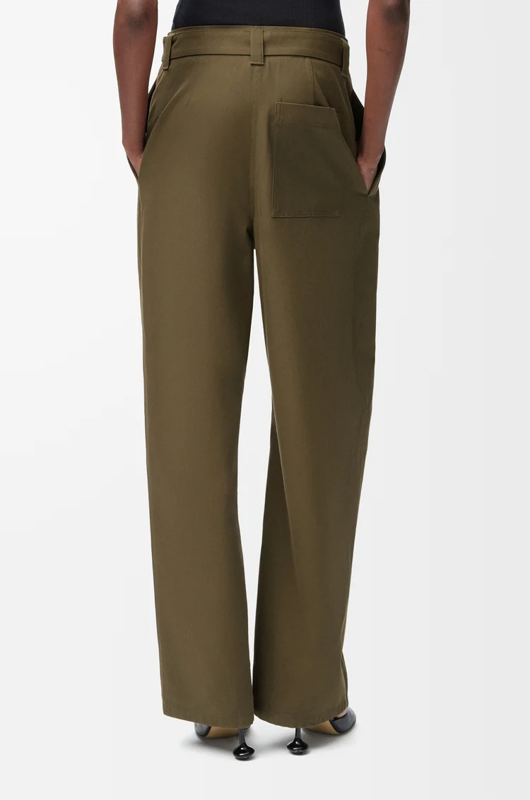 Loewe Trousers In Cotton And Silk In Green