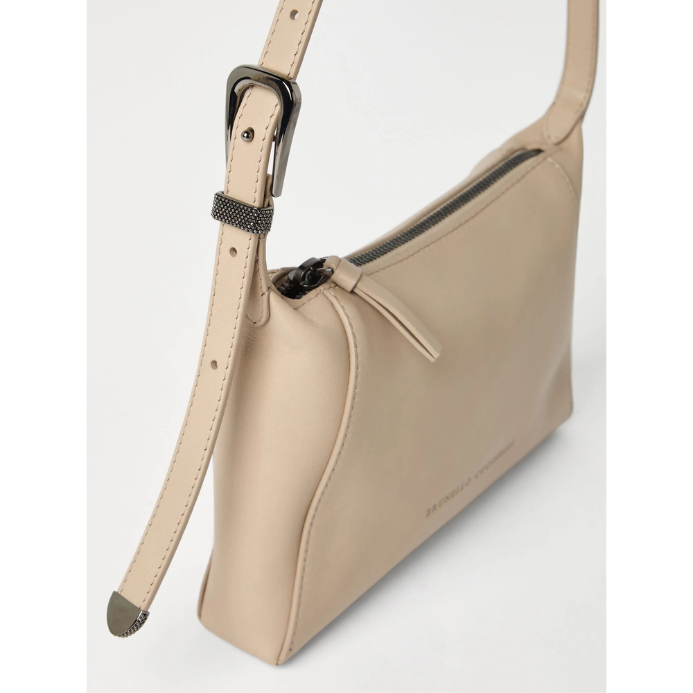 Shop Brunello Cucinelli Logo-debossed Shoulder Bag In Nude