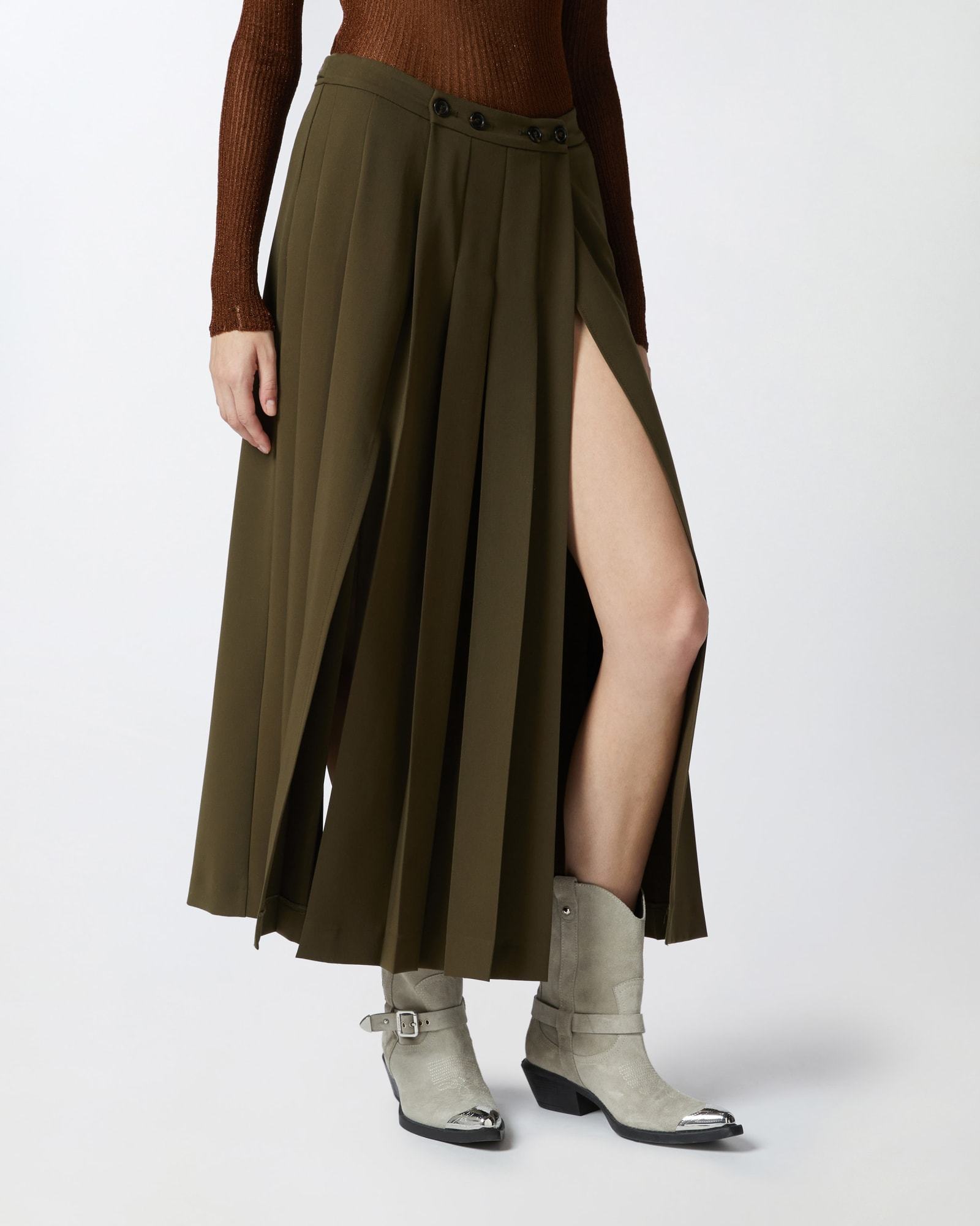 Pinko High Waist Pleated Skirt With Button Accents In Green