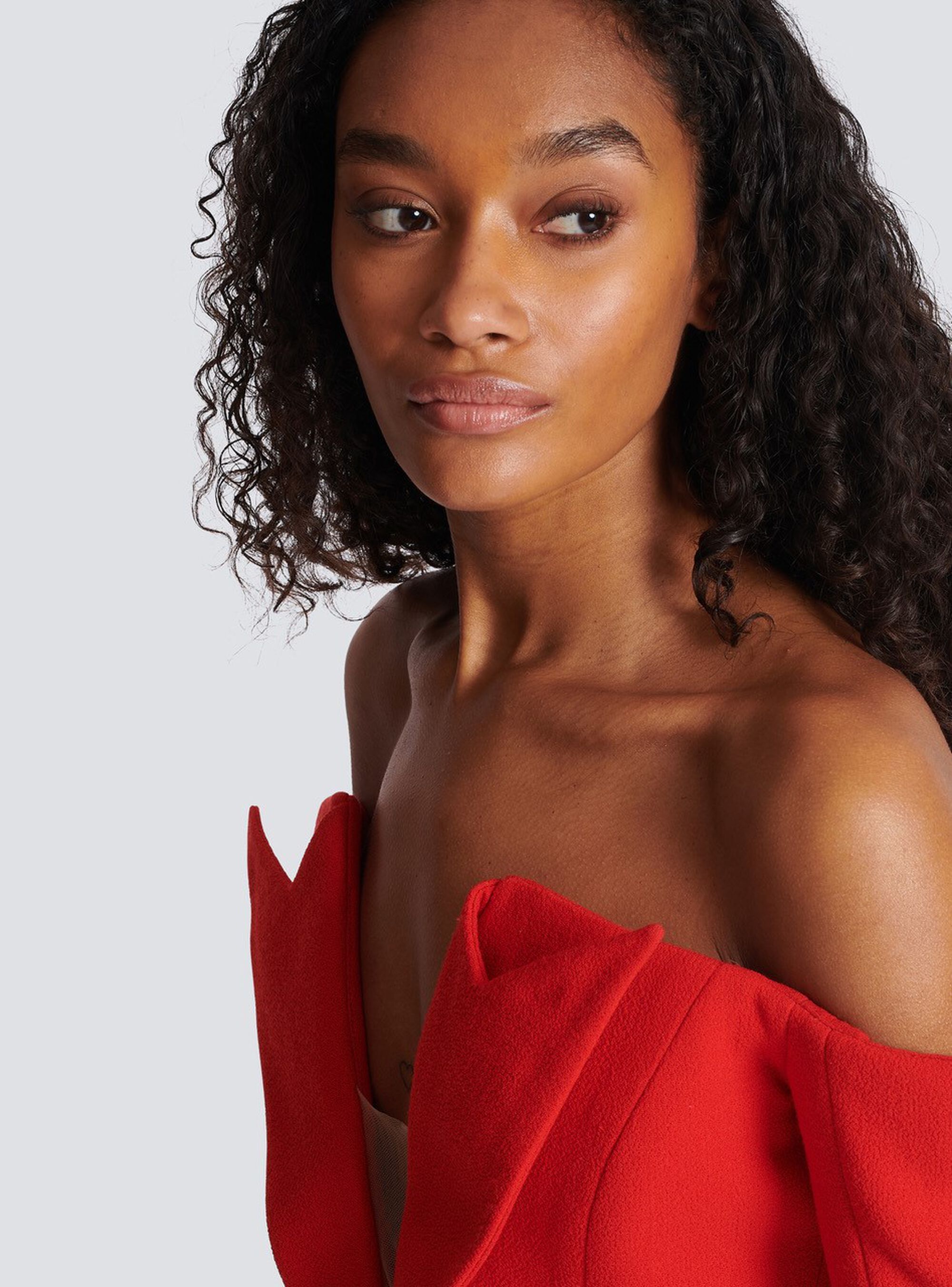 Balmain Off-the-shoulder Peplum Top In Red
