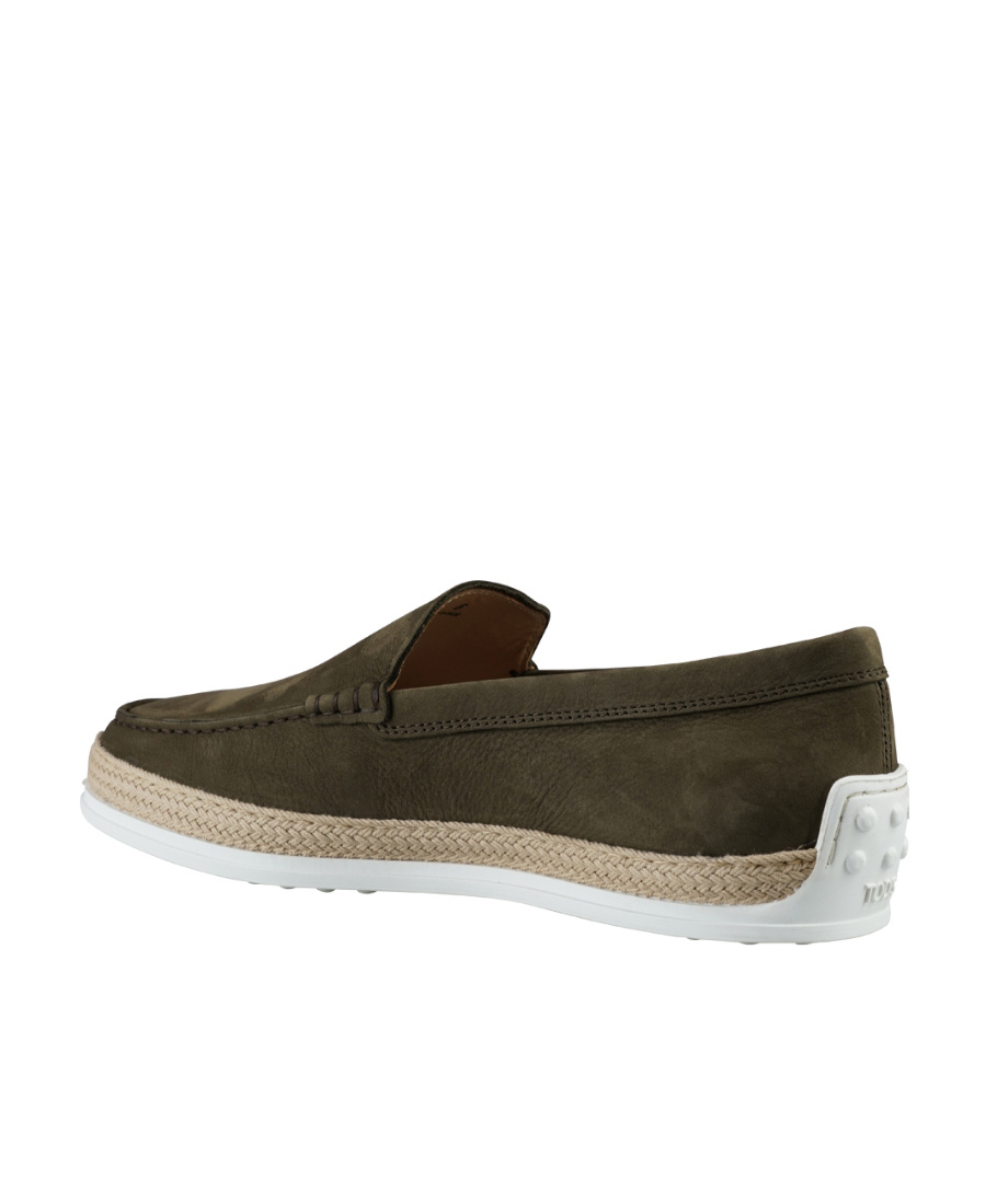 Tod's Suede Loafers With Round Toe And Braided Jute Sole In Brown