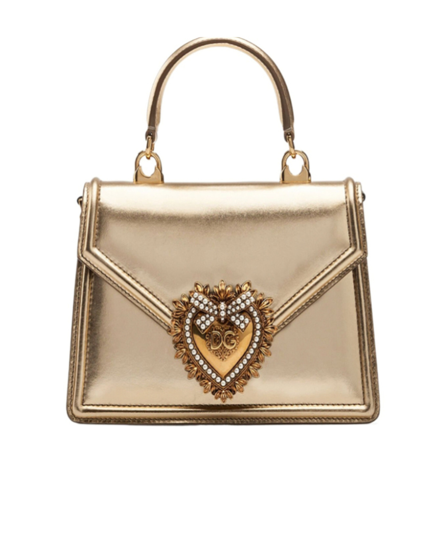 Dolce & Gabbana Small Devotion Metallic Top Handle Bag In Nude