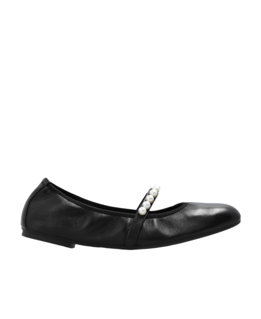 Stuart Weitzman Laced Pearl Round Toe Flat Shoes In Black