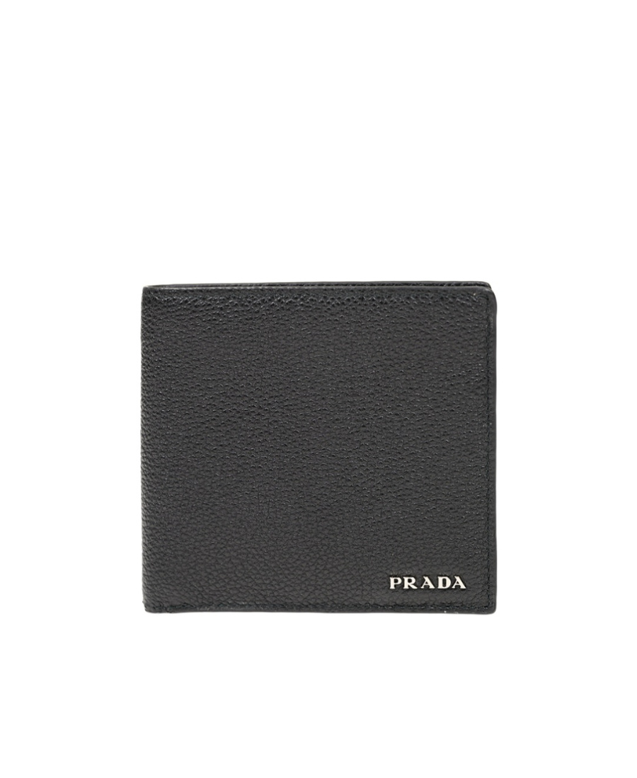 Prada Logo Folding Wallet In Black
