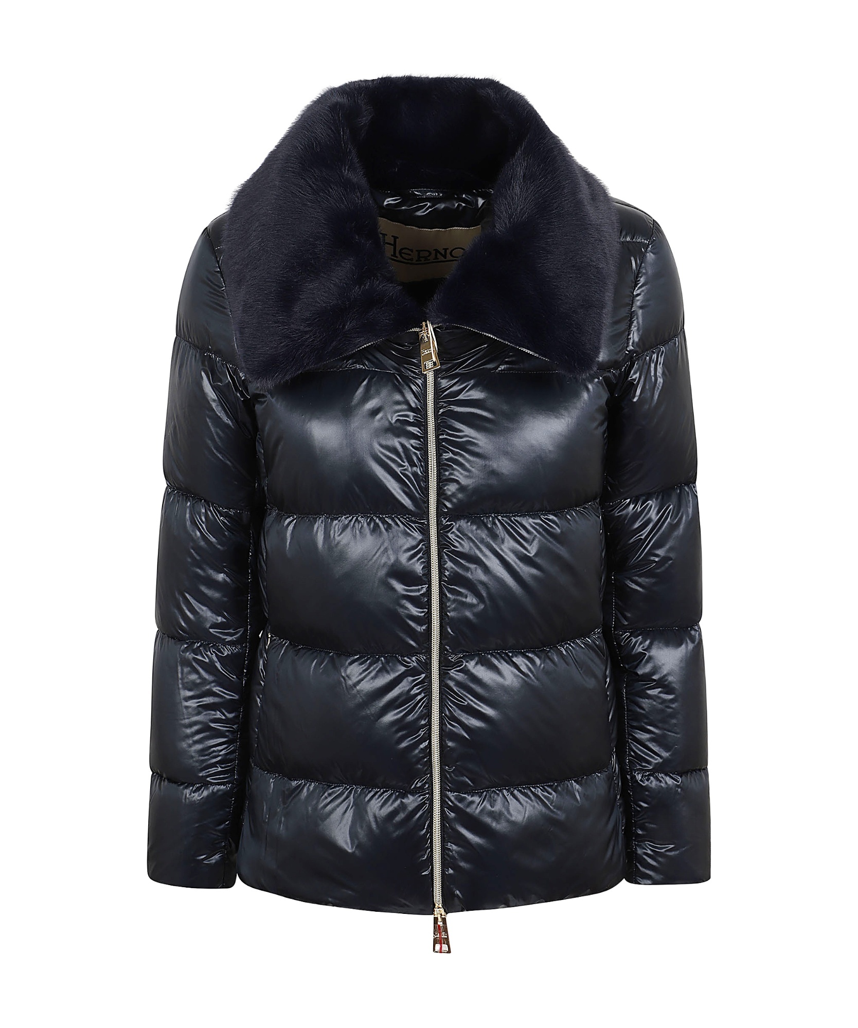 Herno Faux Fur And Quilted Nylon Down Bomber Jacket In Black