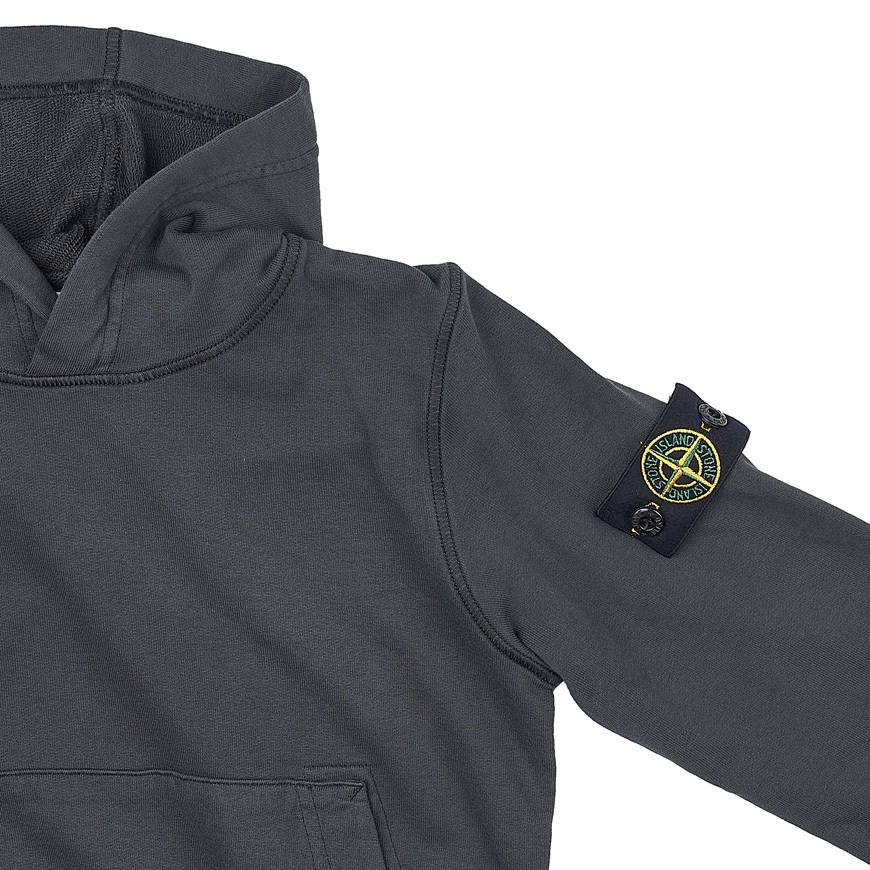 Stone Island Logo Hooded Sweater In Charcoal-grey