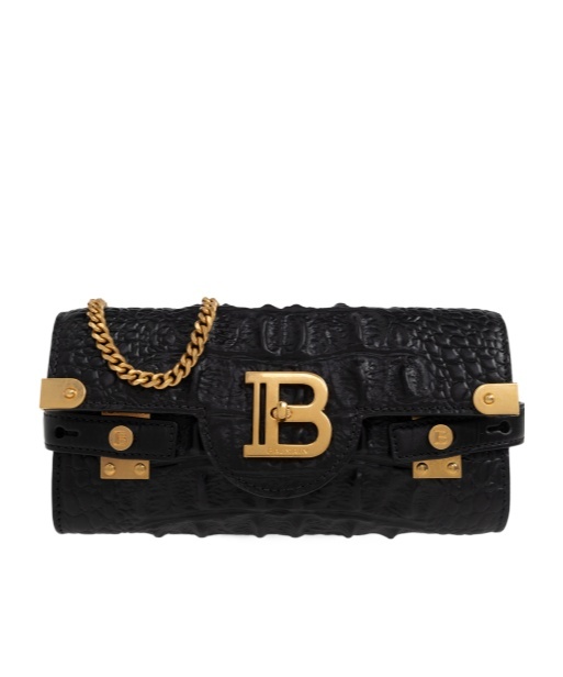 Balmain Chain Link Embossed Shoulder Bag In Black