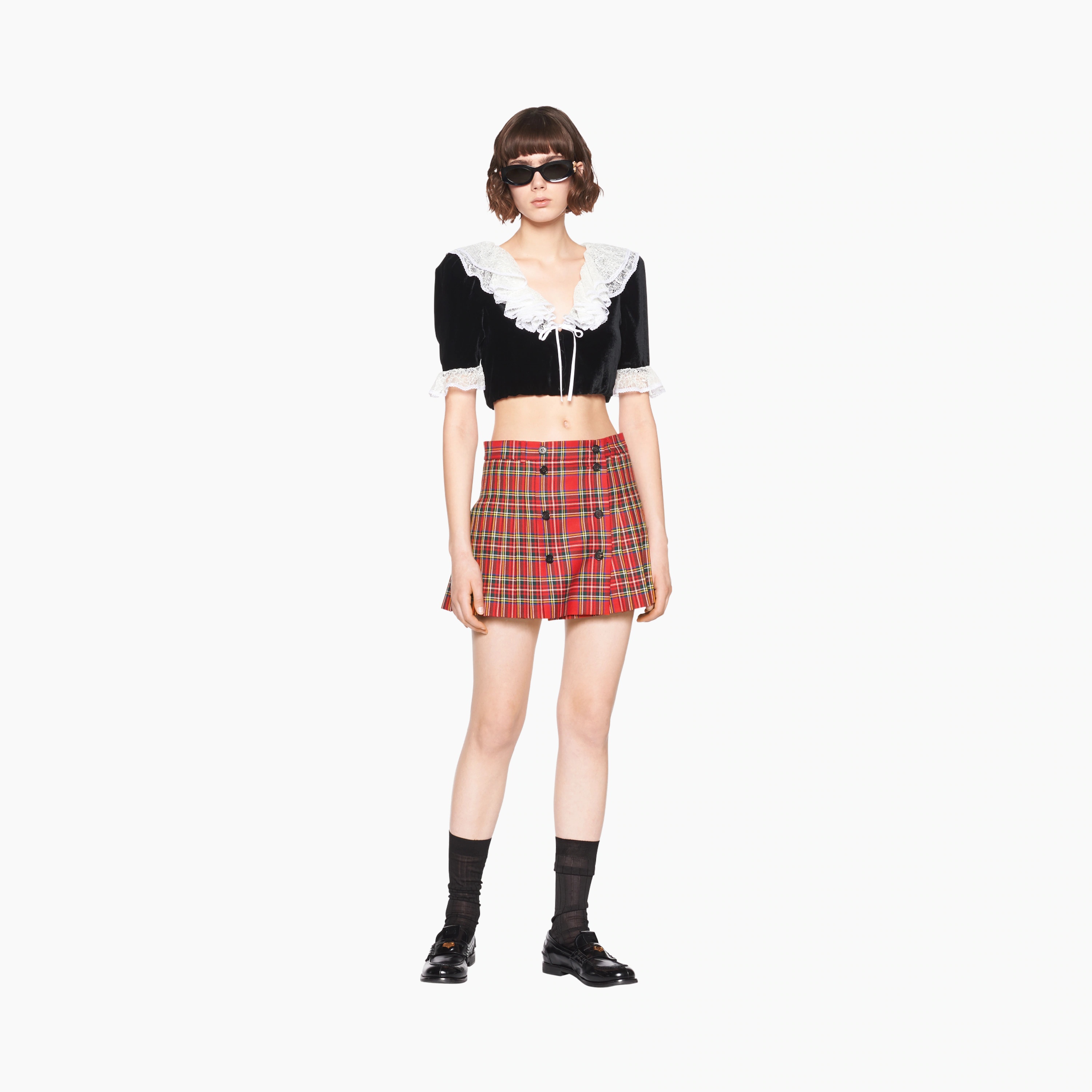 Miu Miu Plaid Skirt In Red