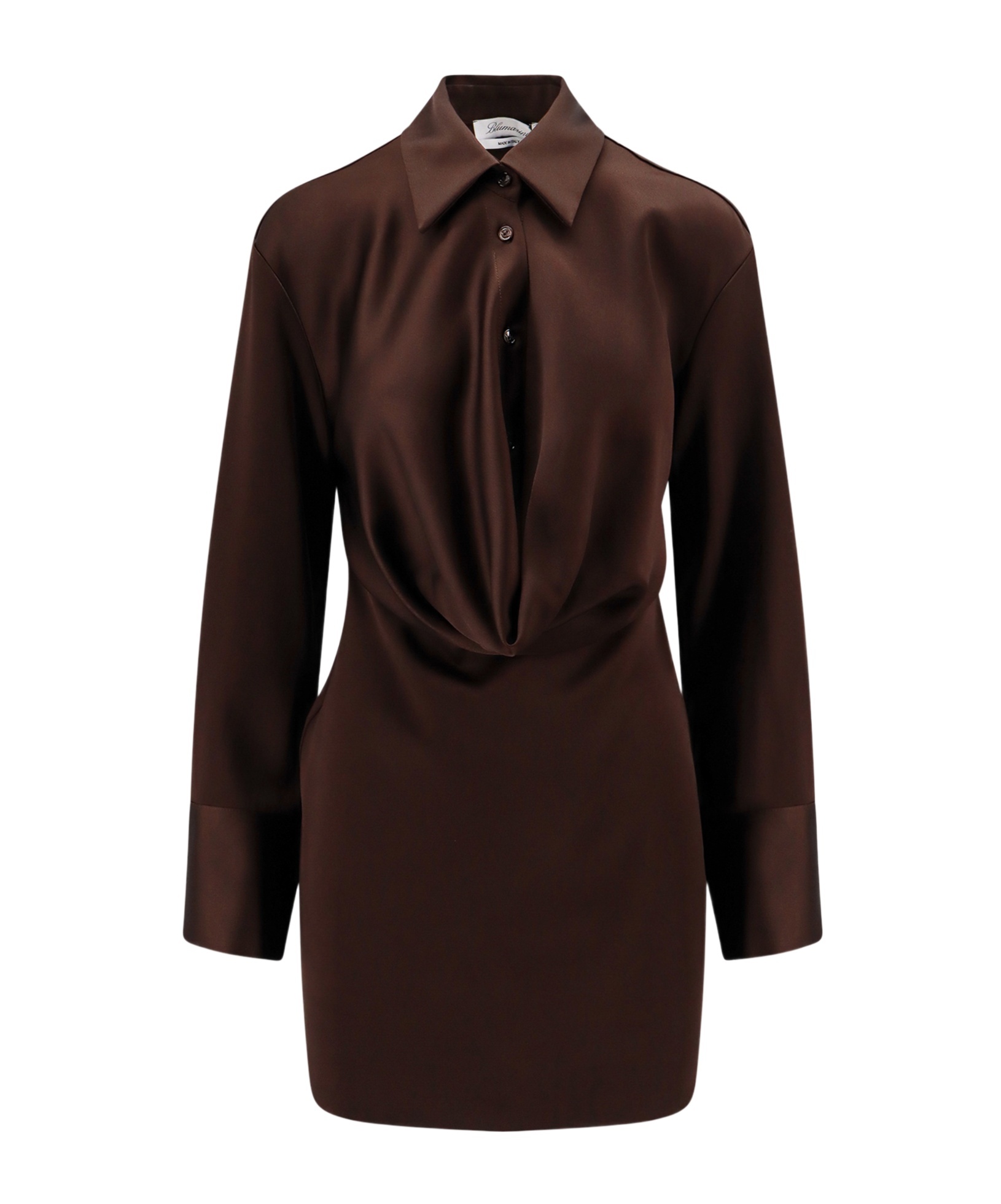 Blumarine Cowl-collar Satin Shirt Minidress In Black