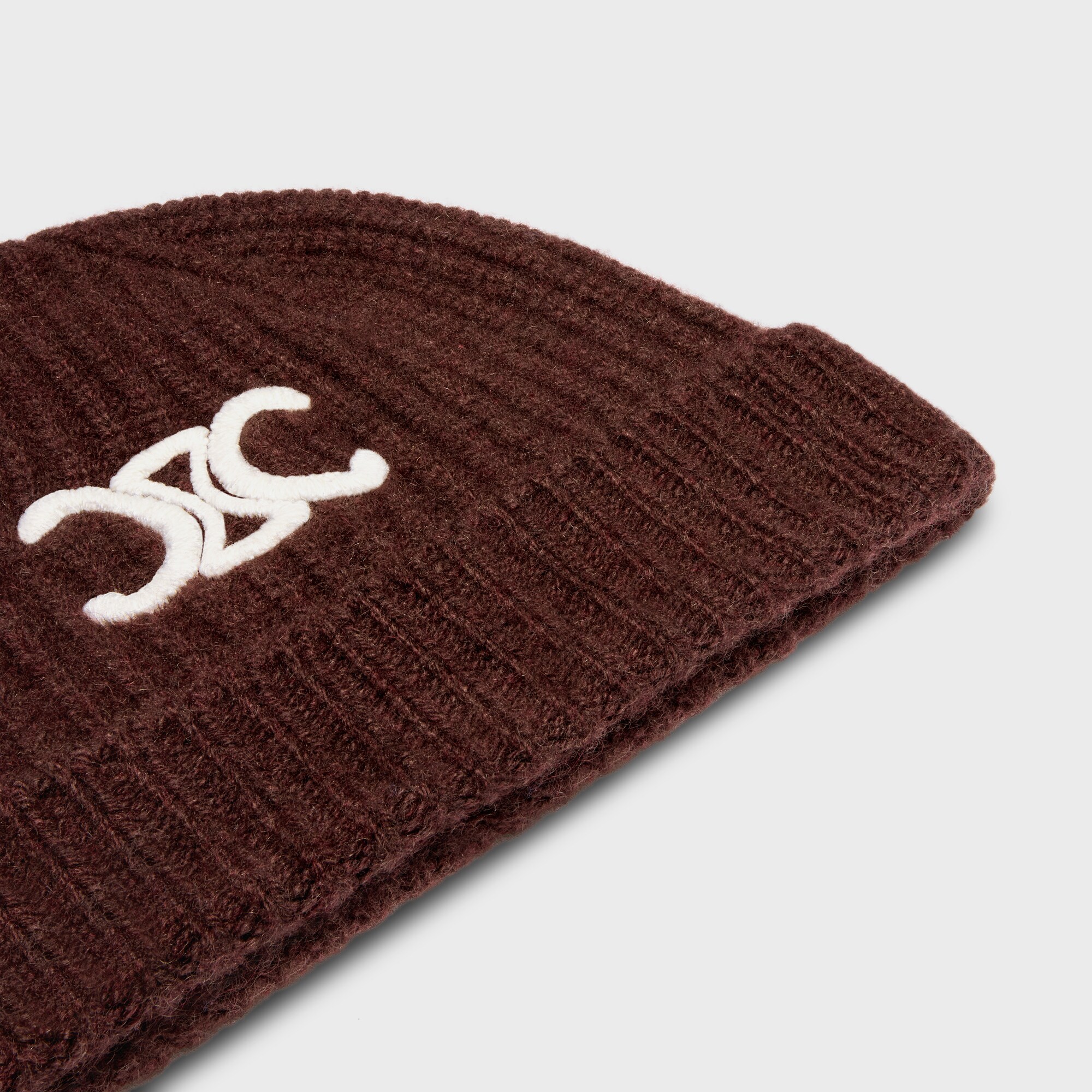 Celine Triomphe Beanie In Seamless Cashemire In Brown