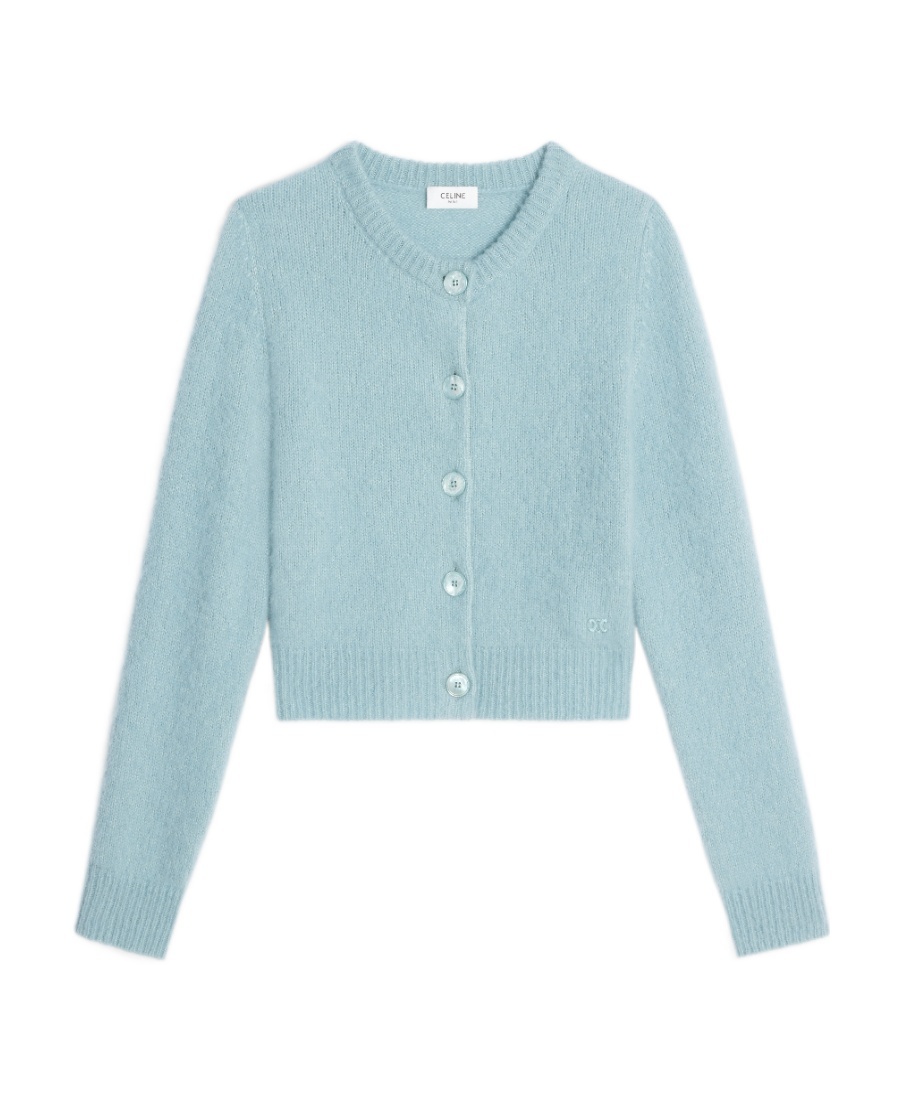 Celine Trimphe Short Cardigan In Blue