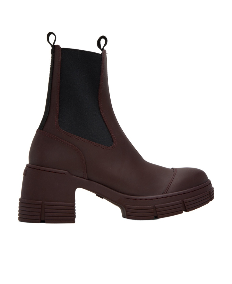 Ganni Woman Ankle Boots Burgundy Size 7 Rubber In Black