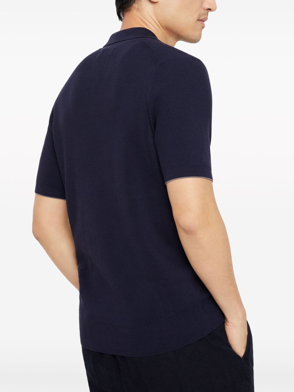 Brunello Cucinelli Ribbed-knit Cotton Polo Sweater In Blue