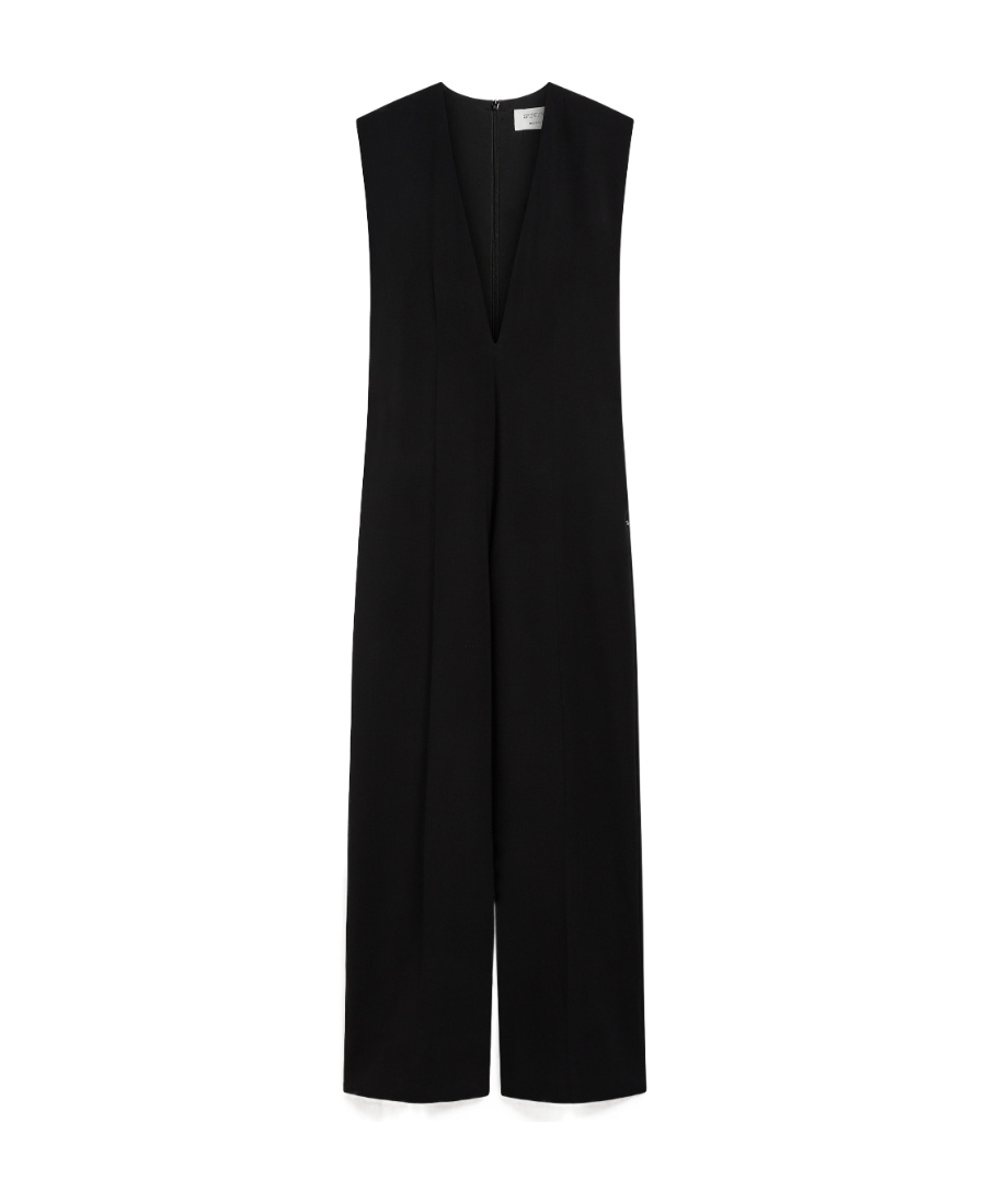 Sportmax Sleeveless Initial Shearing Wool Jumpsuit In Black