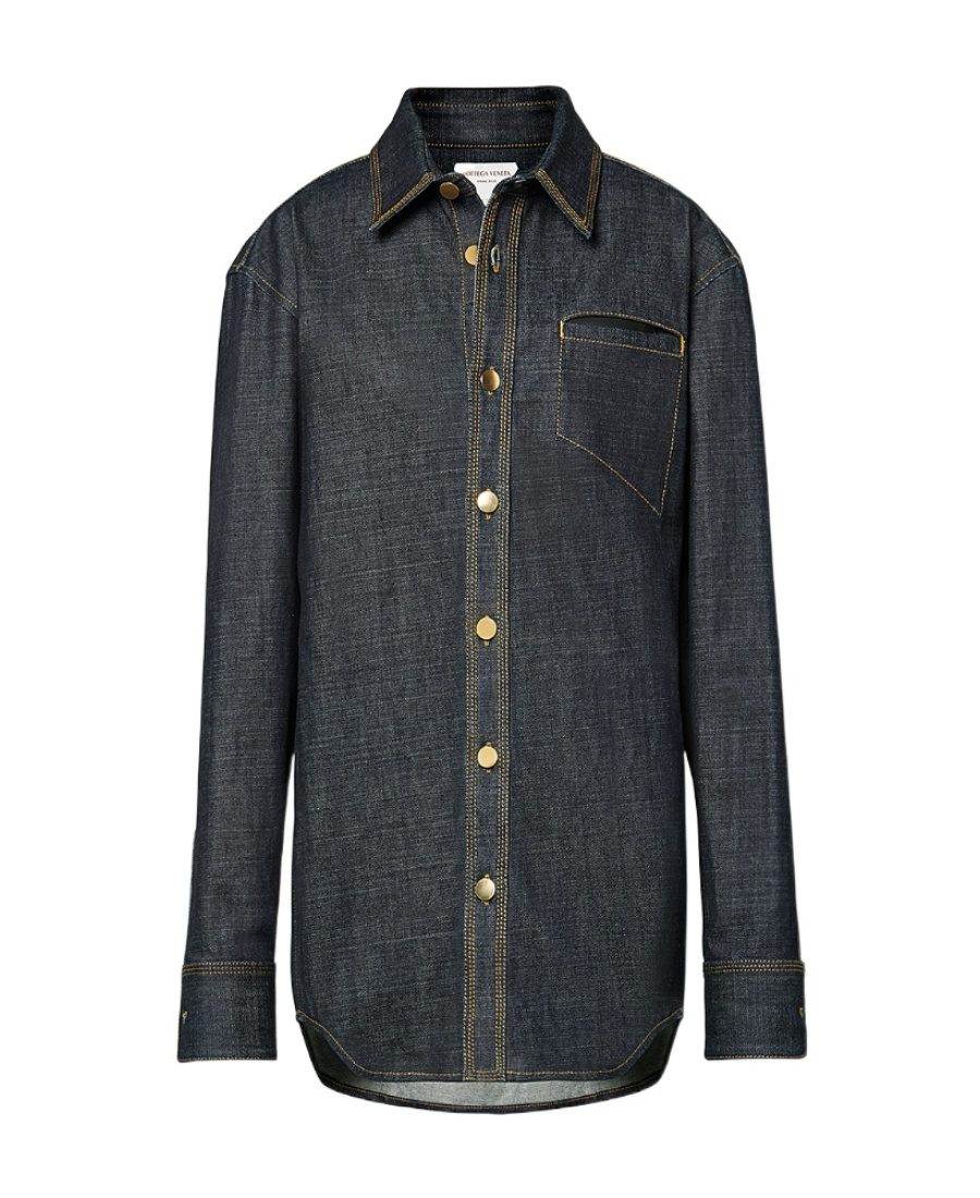 Bottega Veneta Long-sleeved Denim Shirt In Blue