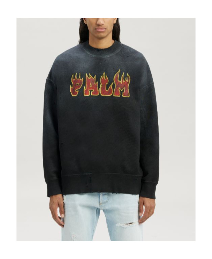 PALM ANGELS LOGO FLAMES COTTON SWEATSHIRT