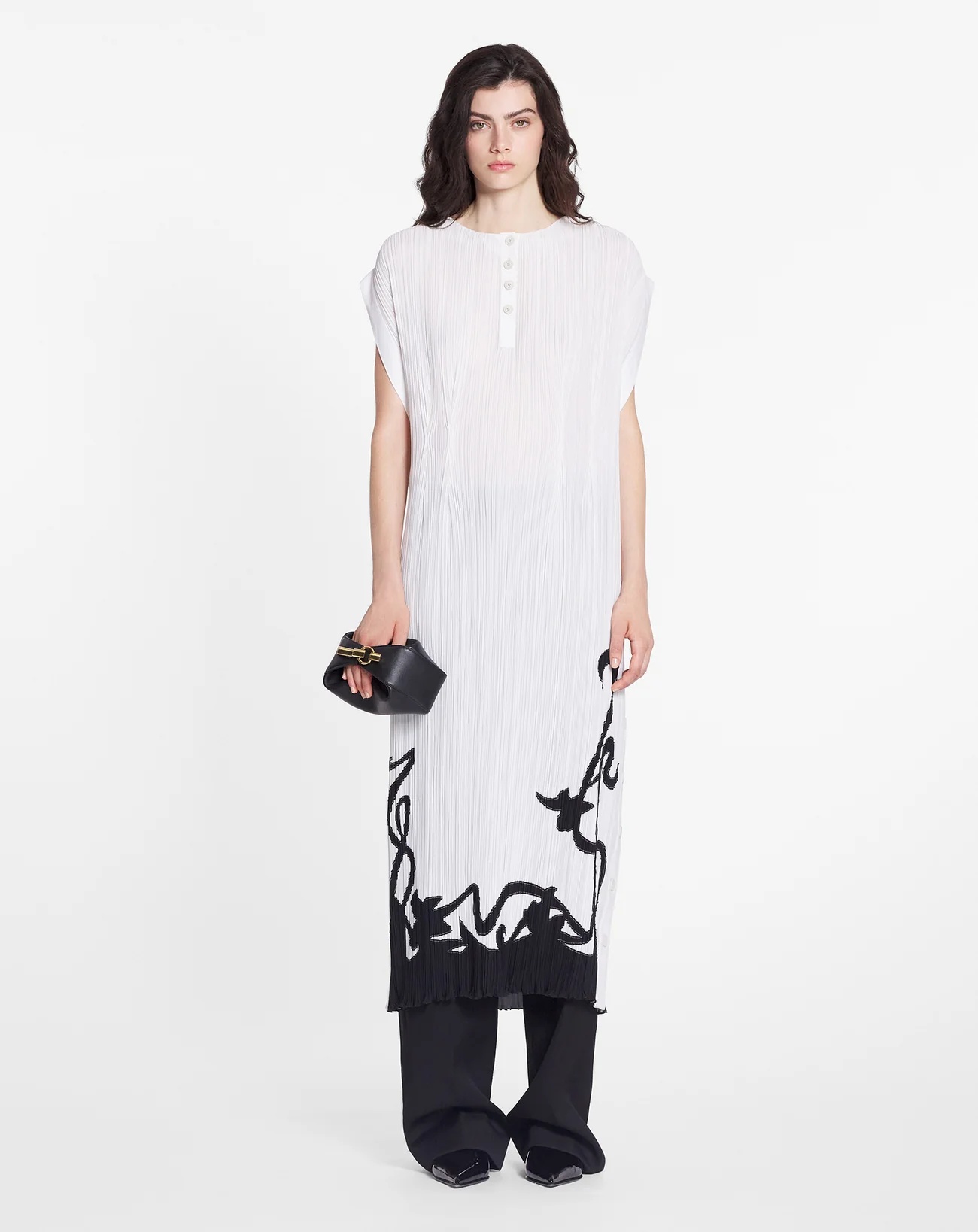 Lanvin Sleeveless Plisse Midi Dress In White