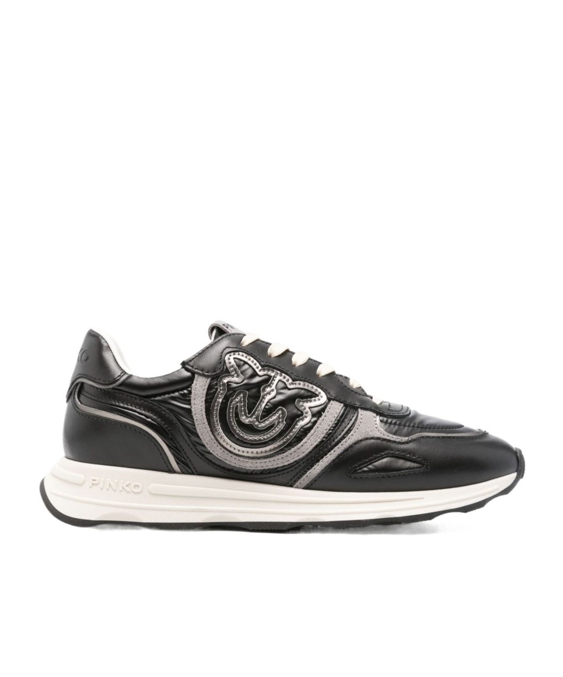 Pinko Low-profile Black Leather Sneakers With Textured Panels In Black