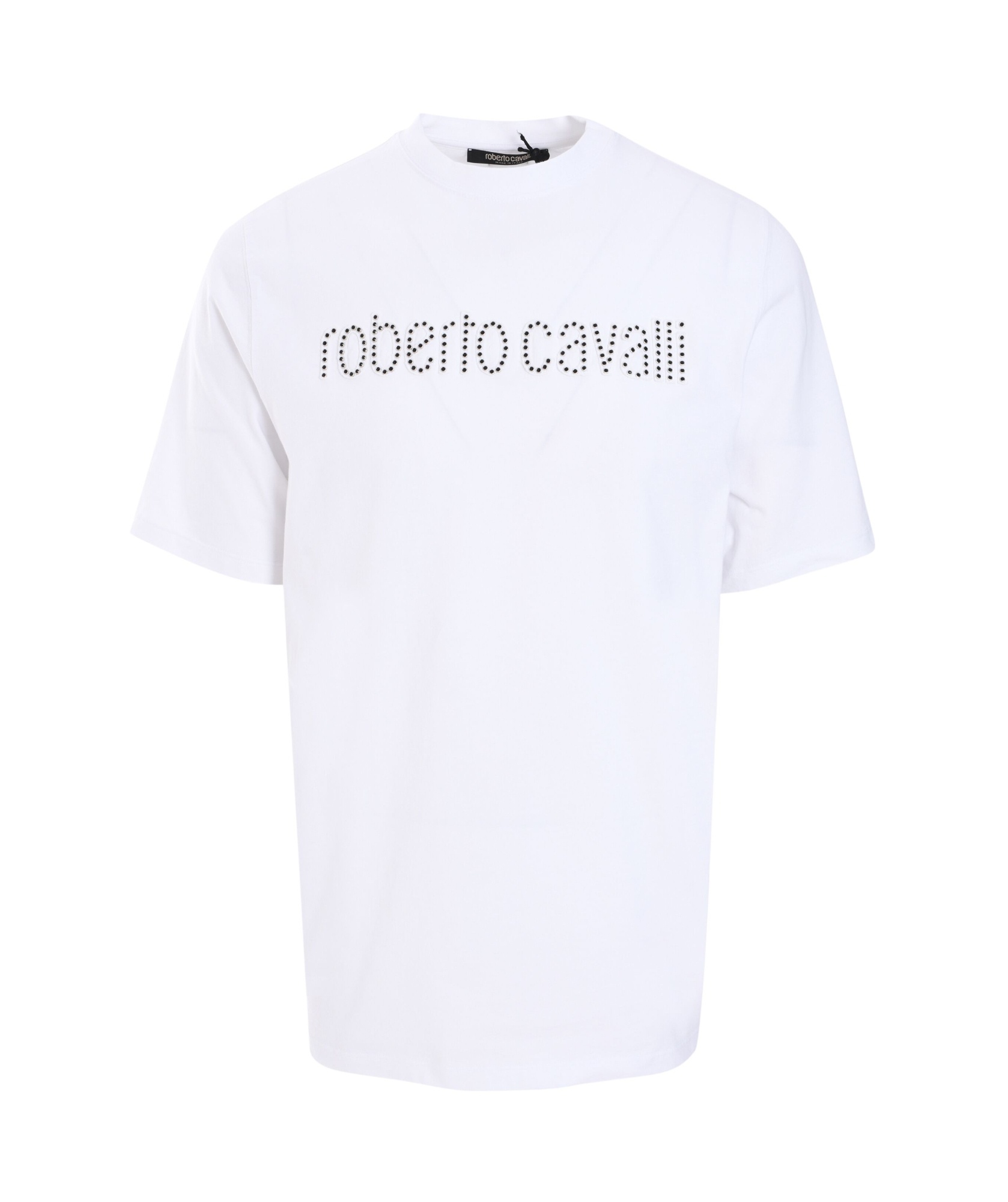 Shop Roberto Cavalli Logo Appliqué Cotton T-shirt In White