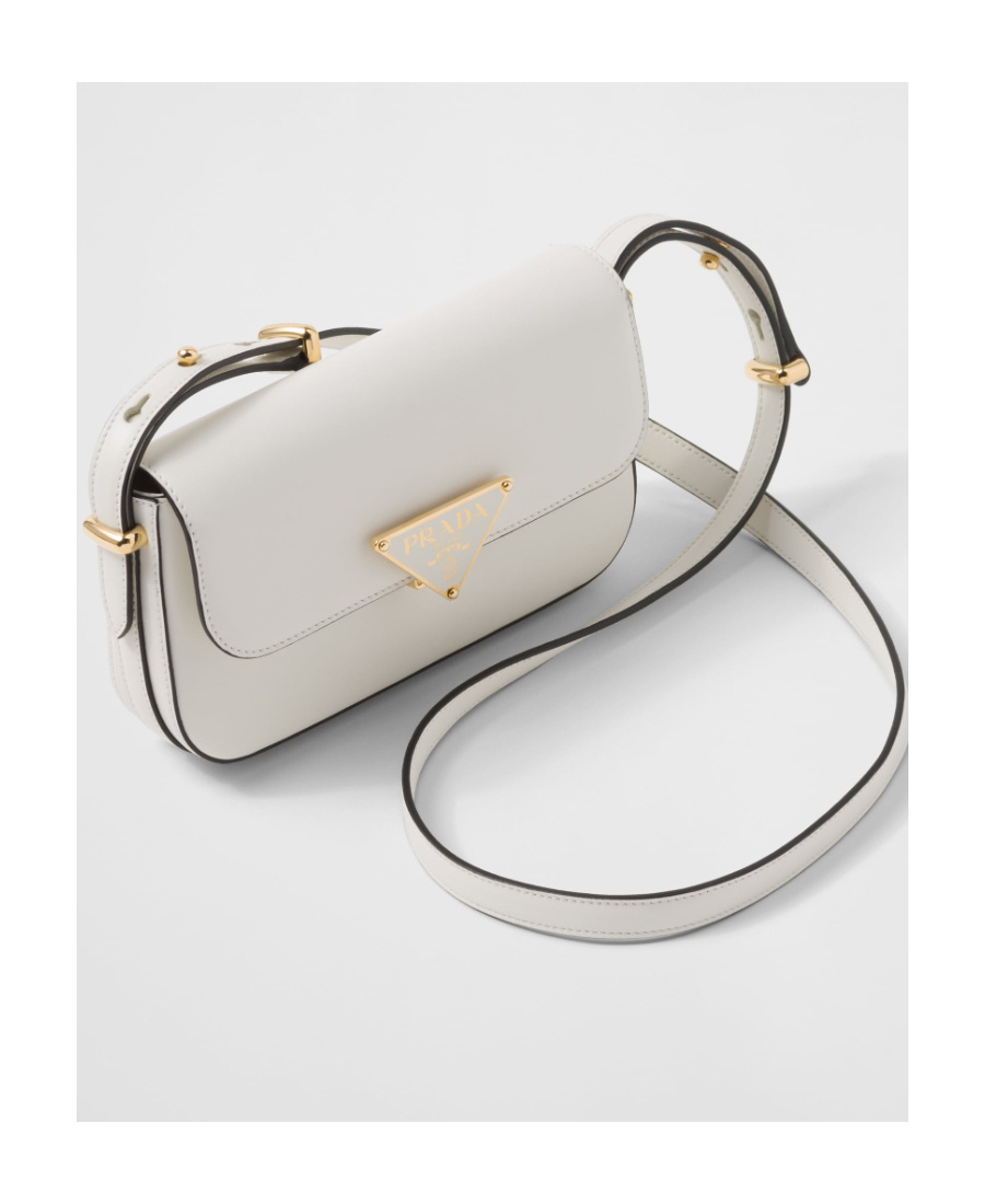 Prada Triangle Flap Leather Shoulder Bag In White