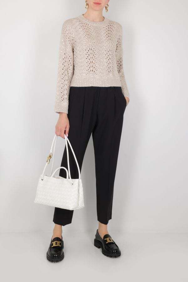 Brunello Cucinelli Sequin-embellished Open-knit Jumper In Nude