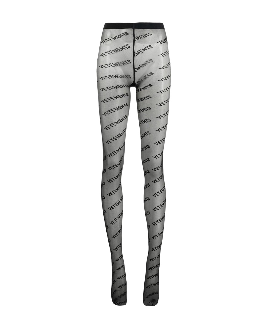 Vetements Semi-sheer Monogram-pattern Stockings In Gray