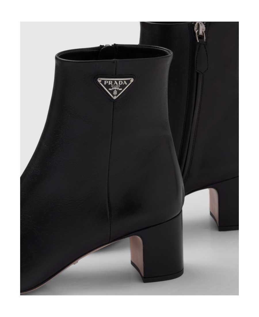 Prada Black Leather Booties For Women In Black