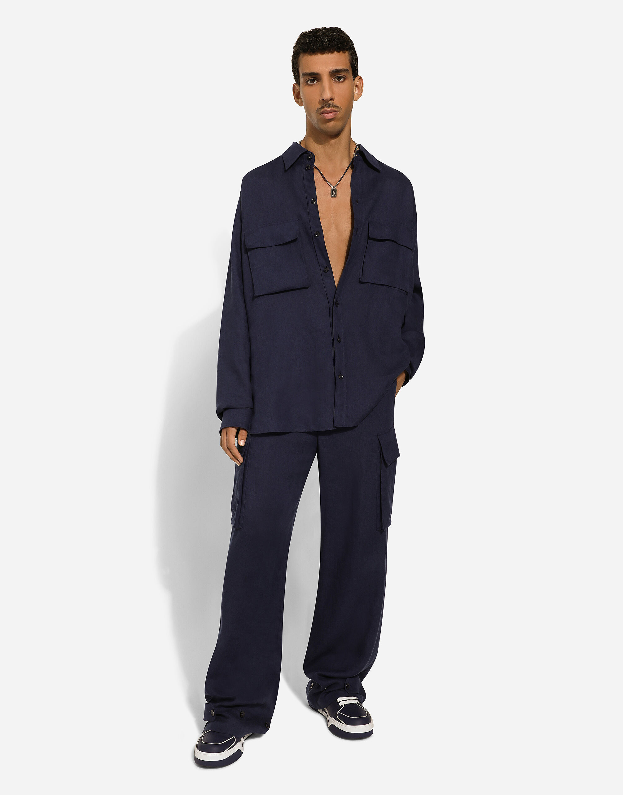 Dolce & Gabbana Mid-rise Linen Cargo Trousers In Black