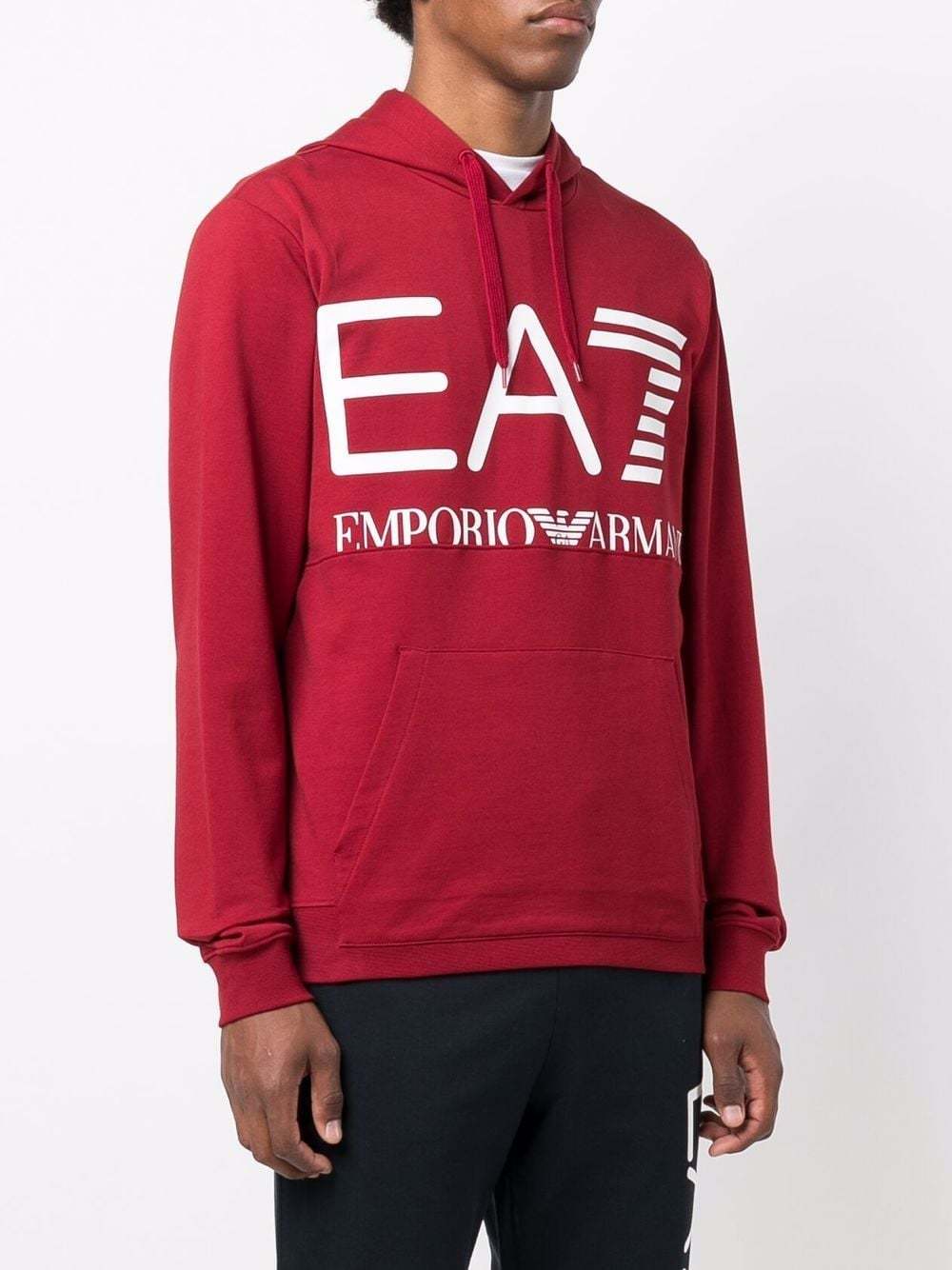 Shop Ea7 Logo-print Cotton Hoodie In Red
