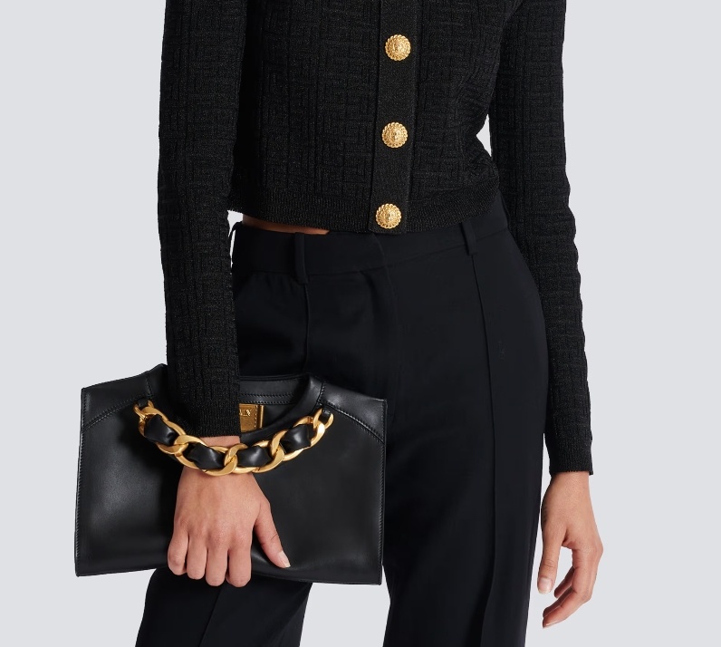 Balmain Round Collar Zipper Clutch In Black