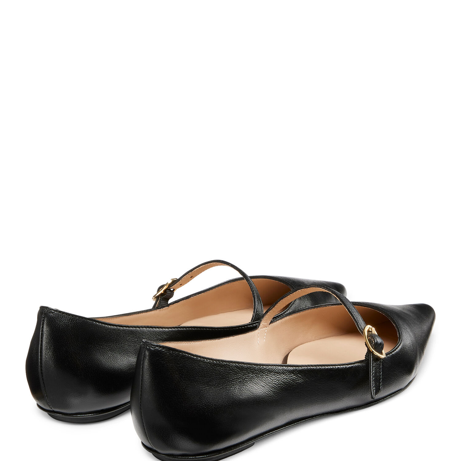 Stuart Weitzman Emilia Leather Mary Jane Point-toe Flats In Black