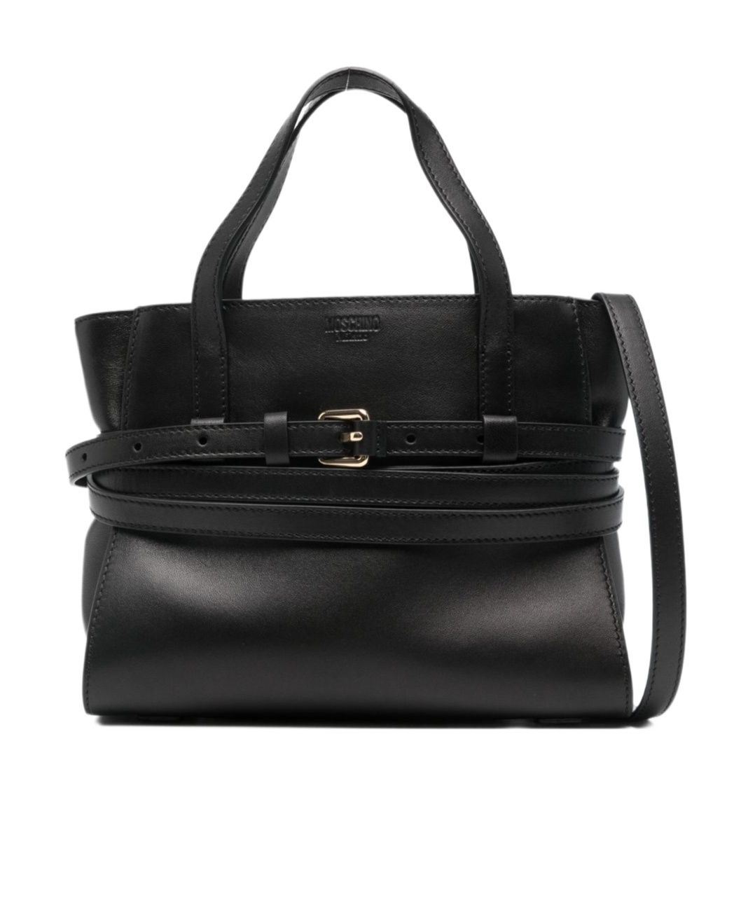 Moschino Logo Embossed Tie Me Handbag In Black