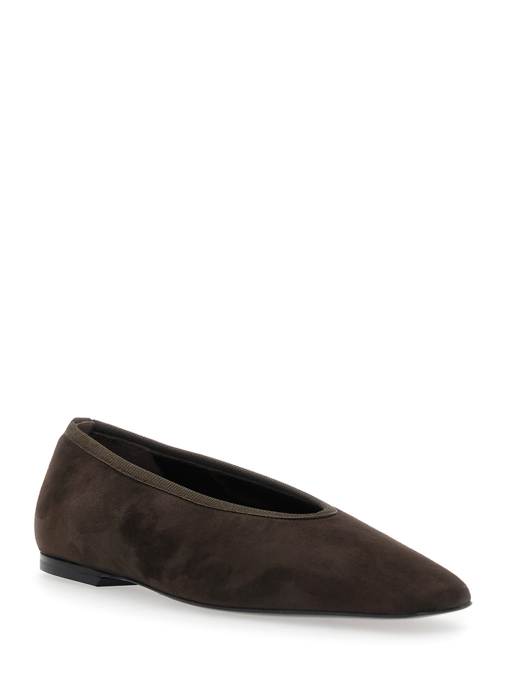 Totême Minimalist Suede Pointed-toe Flats In Brown