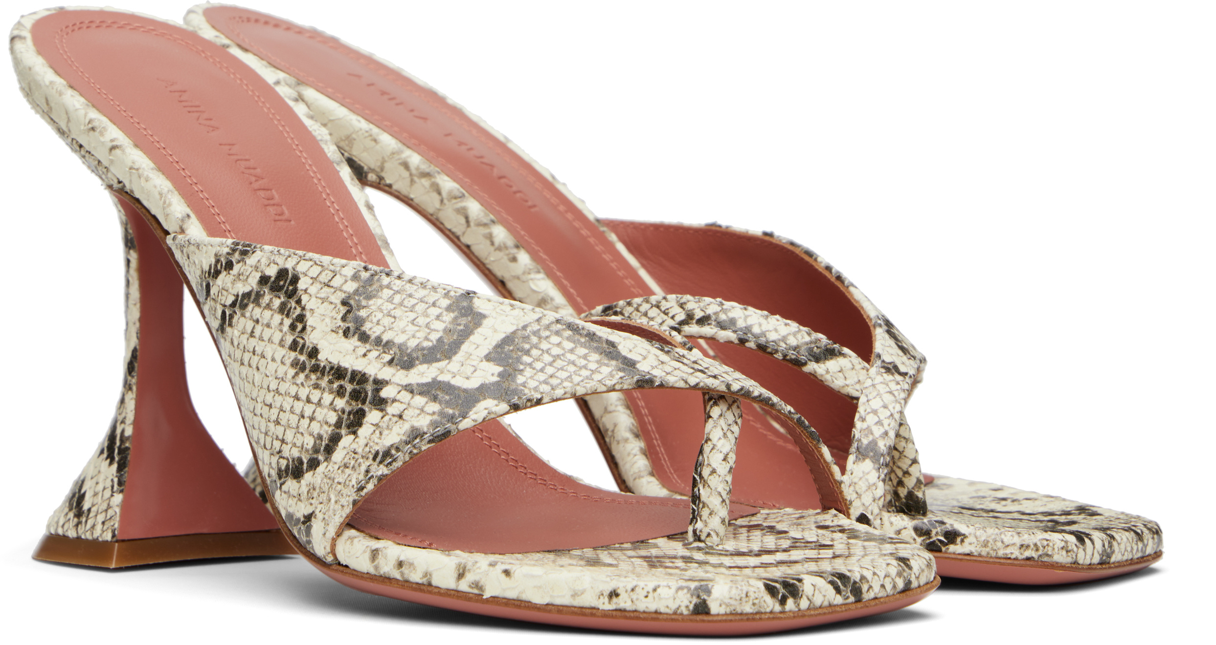 Amina Muaddi 95mm Shiona Snakeskin Sculpted-heel Sandals In Brown