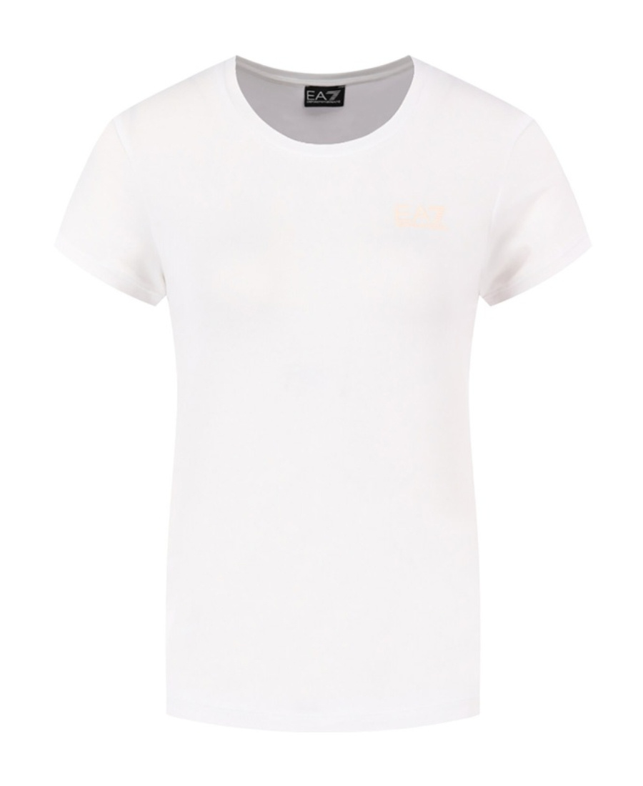 Shop Ea7 T-shirt With Round Neck And Short Sleeves In White