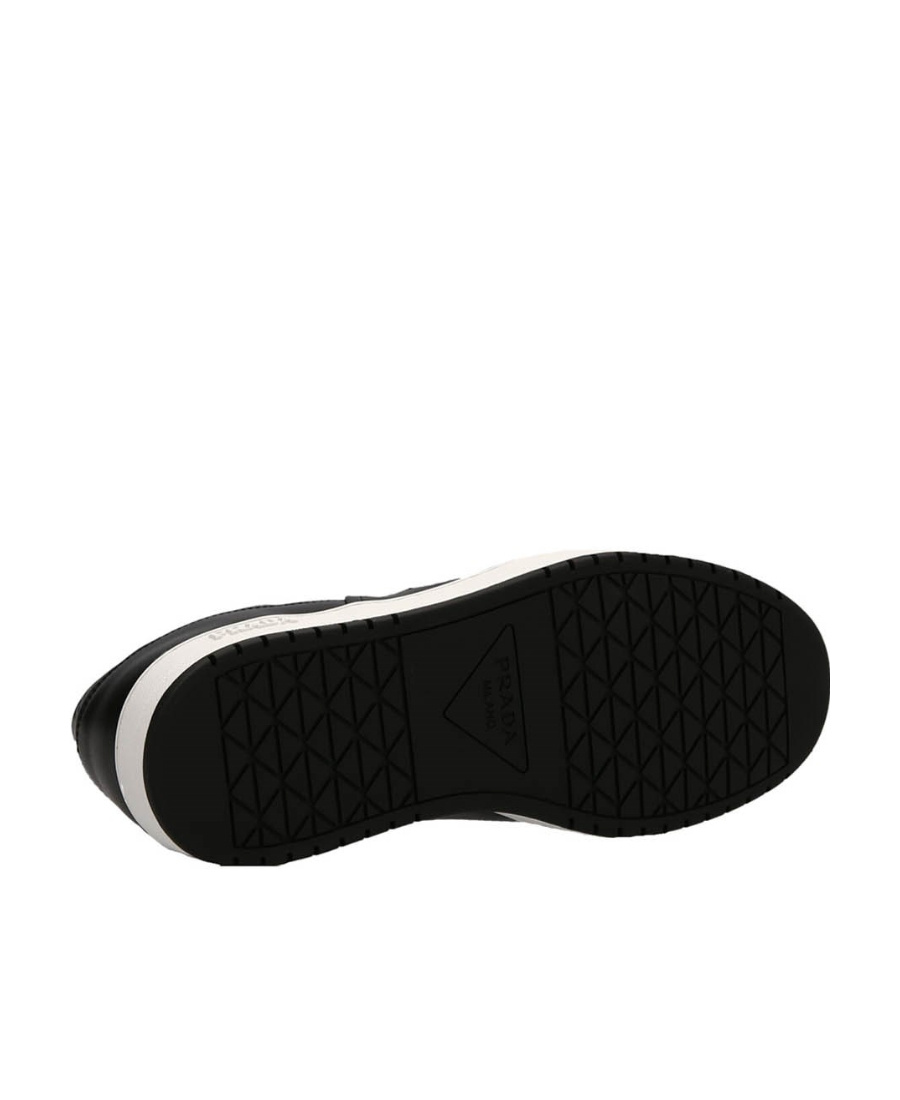 Prada Leather Sneakers With Perforated Toe Cap In Black
