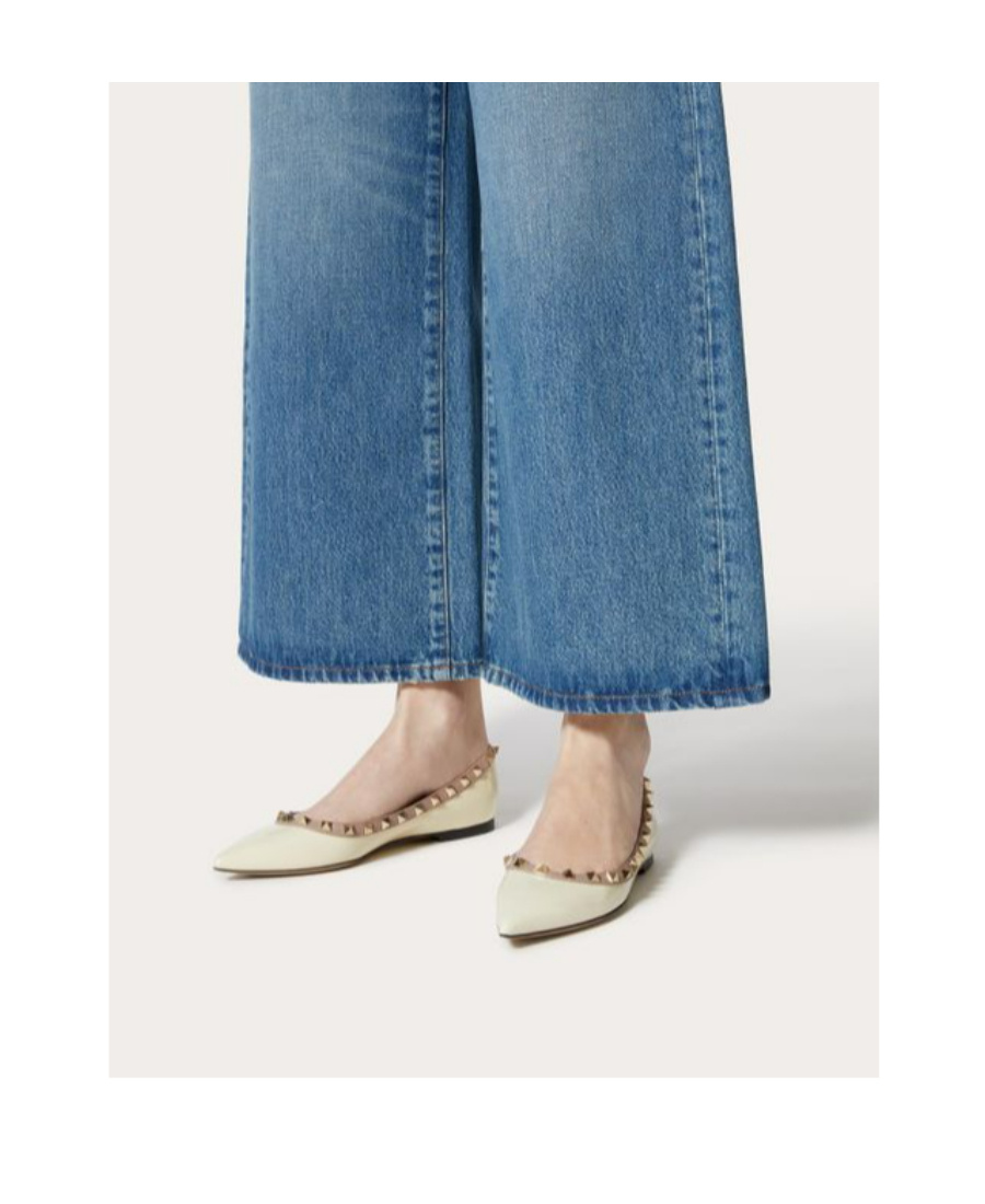 Valentino 10mm Rockstud Leather Flats In White